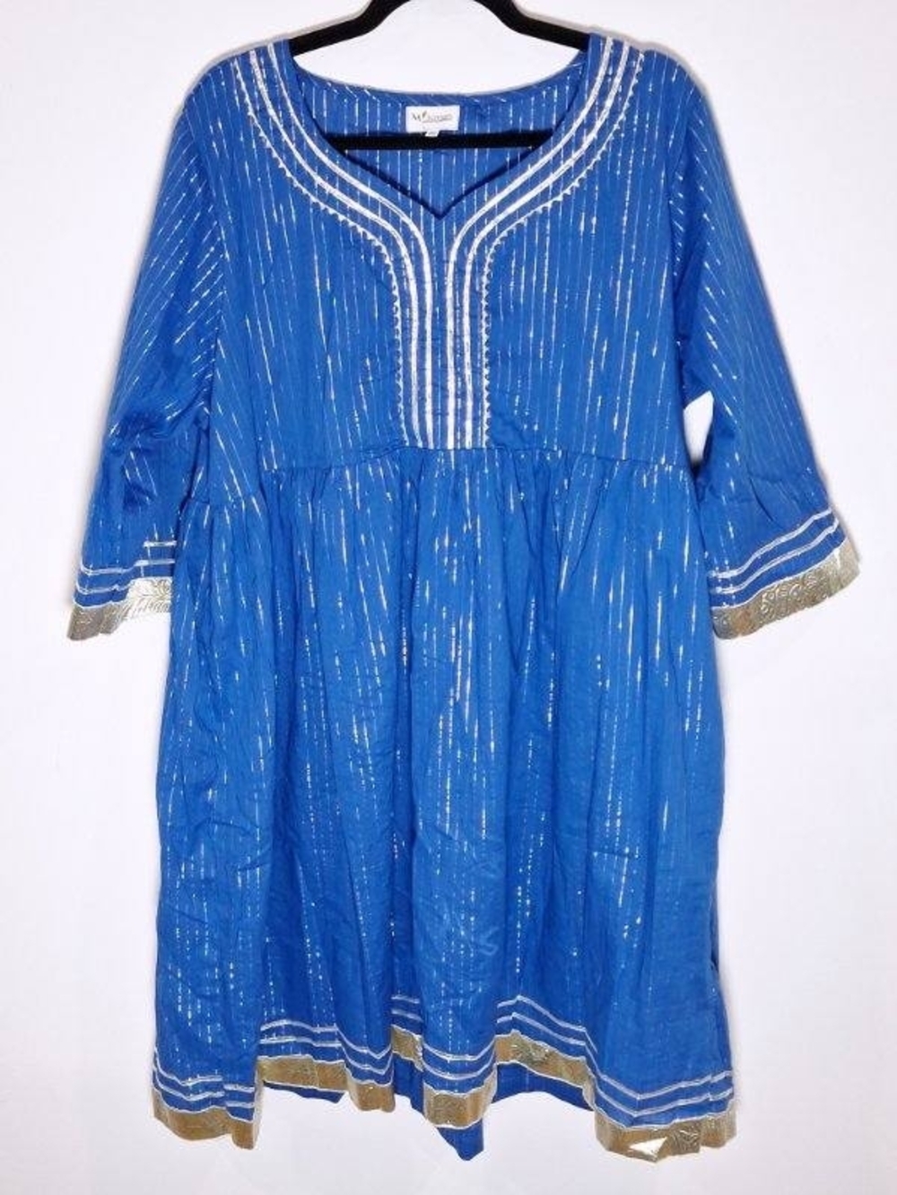 Moravan Sz 5XL Blue Metallic Stripe Tunic Top & Pants Set